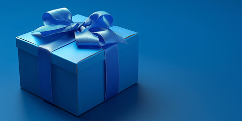 Schöne blaue Geschenkbox auf blauem Hintergrund als Motiv Design für Grußkarten zu Weihnachten