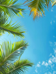 Fototapeta premium Tropical Palm Trees Against a Clear Blue Sky