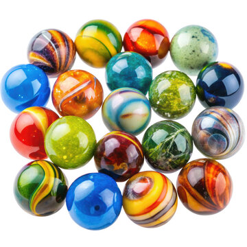 Collection Of Colorful Glass Marbles. This vibrant assortment of glass marbles features various colors and patterns, perfect for decorative or gaming use. Isolated on transparent background, png.