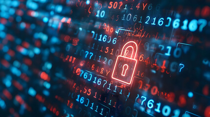 Obraz premium Cybersecurity Concept with Digital Padlock and Data Streams