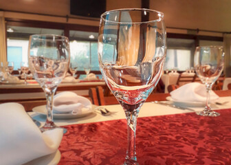 Empty wine glasses on a beautifully decorated table
