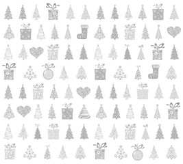 Christmas holiday background. Vintage Merry Christmas And Happy New Year seamless pattern with gift boxes, deer, Christmas ball, Xmas tree, mittens, stars, boots and snowflakes. Vector Illustration