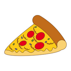 pizza icon, hand drawing cartoon pizza. cute food sticker doodle. food illustration