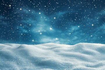 Naklejka premium Winter night sparkle with glittering snow and serene sky