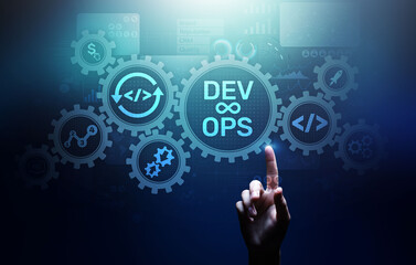 DevOps Agile development concept on virtual screen.