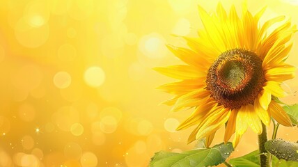 Obraz premium Vibrant sunflower in full bloom against glowing golden bokeh background