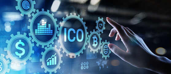Fototapeta premium ICO - Initial coin offering, Fintech, Financial and cryptocurrency trading concept on virtual screen. Business and technology.