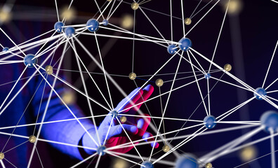 Global network. Blockchain. 3D illustration. Neural networks and artificial intelligence. Abstract