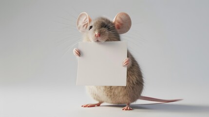 Mouse with a Blank Sign: A tiny mouse standing on its hind legs, holding a blank sign with its front paws.