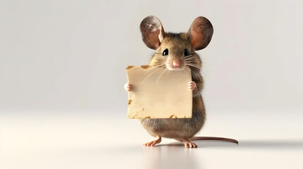 Mouse with a Blank Sign: A tiny mouse standing on its hind legs, holding a blank sign with its front paws.