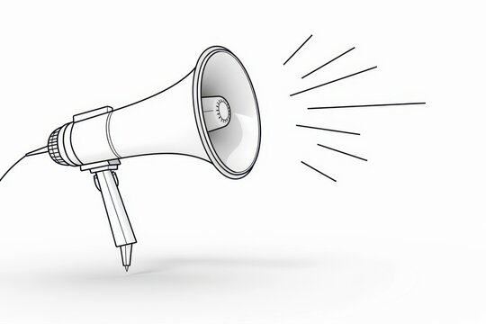 recommend clip art: Continuous line speaker megaphone icon, doodle art symbol for warning announcements