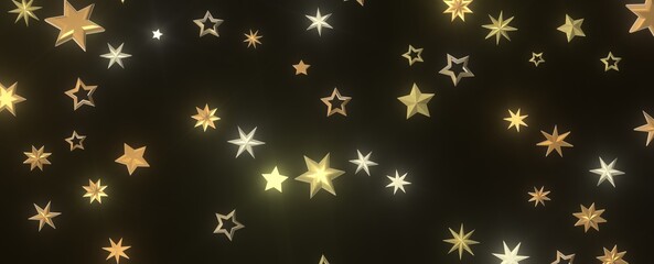 Twinkling Christmas Descent: Striking 3D Illustration Showcasing Falling Festive Twinkling Stars