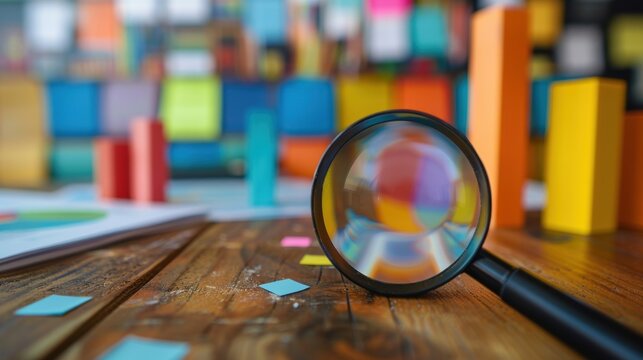 magnifying glass and data report on the table, business analysis concept