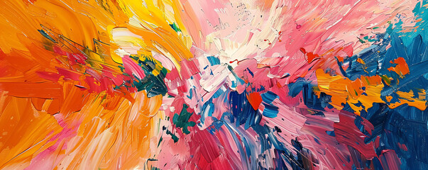 An abstract expressionist painting with bold colors and energetic brushstrokes.