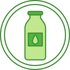 Green Icon Contains Lactose. Vector Icon of Bottle with Milk. Allergen Food Ingredient. Label, Logo For Dairy Products