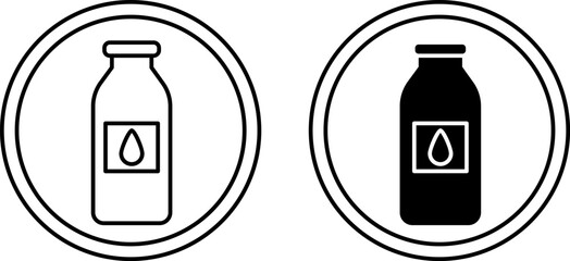Icons Contains Lactose. Black and White Vector Icons of Bottles with Milk. Allergen Food Ingredient. Label, Logo For Dairy Products