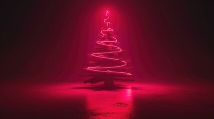 red neon christmas tree creative design background. Generative AI