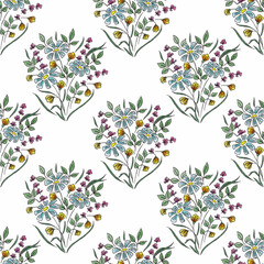 Hand drawn seamless floral pattern. Liner and pencils