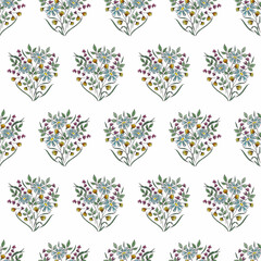 Hand drawn seamless floral pattern. Liner and pencils