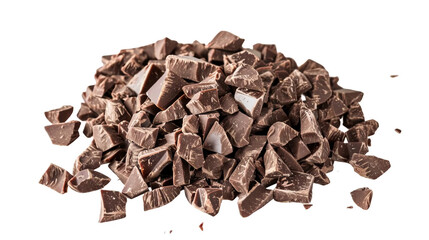Fototapeta premium Pile of Chopped Dark Chocolate Pieces isolated on white or transparent background.