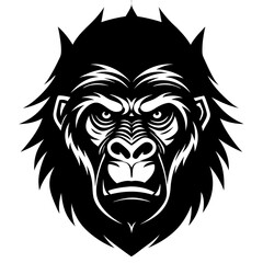 gorilla head icon vector illustration black silhouette, white background.