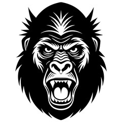 gorilla head icon vector illustration black silhouette, white background.