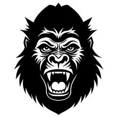 gorilla head icon vector illustration black silhouette, white background.