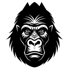 Obraz premium gorilla head icon vector illustration black silhouette, white background.