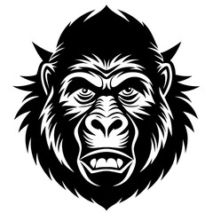 gorilla head icon vector illustration black silhouette, white background.