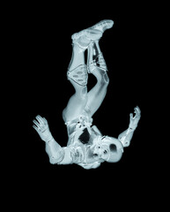 Obraz premium futuristic astronaut is fallen on the ground in white background