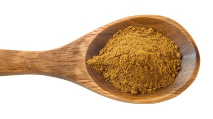 Cumin powder in a wooden spoon isolated on a white background