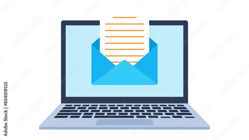 Fototapete there is an open envelope with a letter on the laptop screen. open email envelope. graphics in sketc