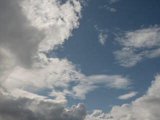 The sky is cloudy and the sun is shining through the clouds. Abstract nature background. Soft and airy mood.