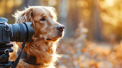 Canine photographer capturing a perfect shot with a professional camera.


