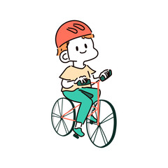 Fototapeta premium ヘルメットをして自転車に乗る男性のイラスト