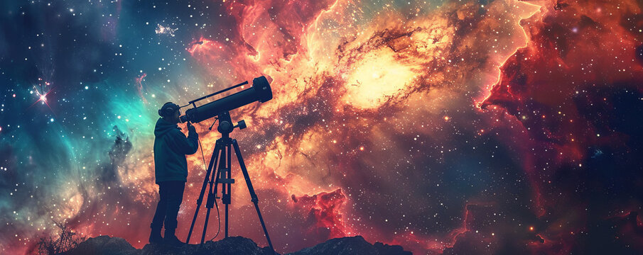 An astronomer observing distant galaxies through a powerful telescope, unlocking the mysteries of the universe.