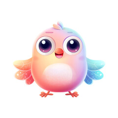 Cute cartoon bird with big eyes and pastel colors. isolated on transparent and white background.