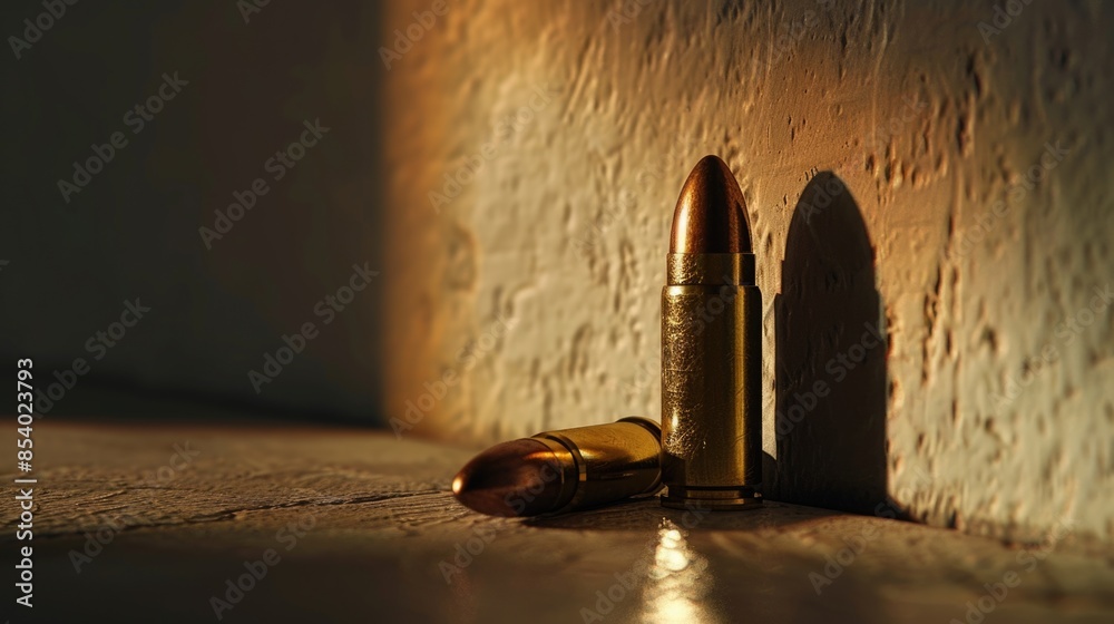 Aufkleber a close-up shot of a bullet lying on the ground, with a rough texture and some dirt surrounding it