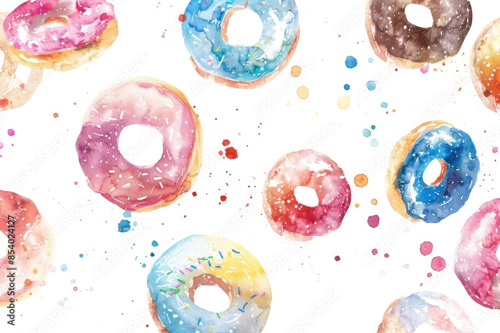 Poster a selection of donuts arranged neatly on a white surface