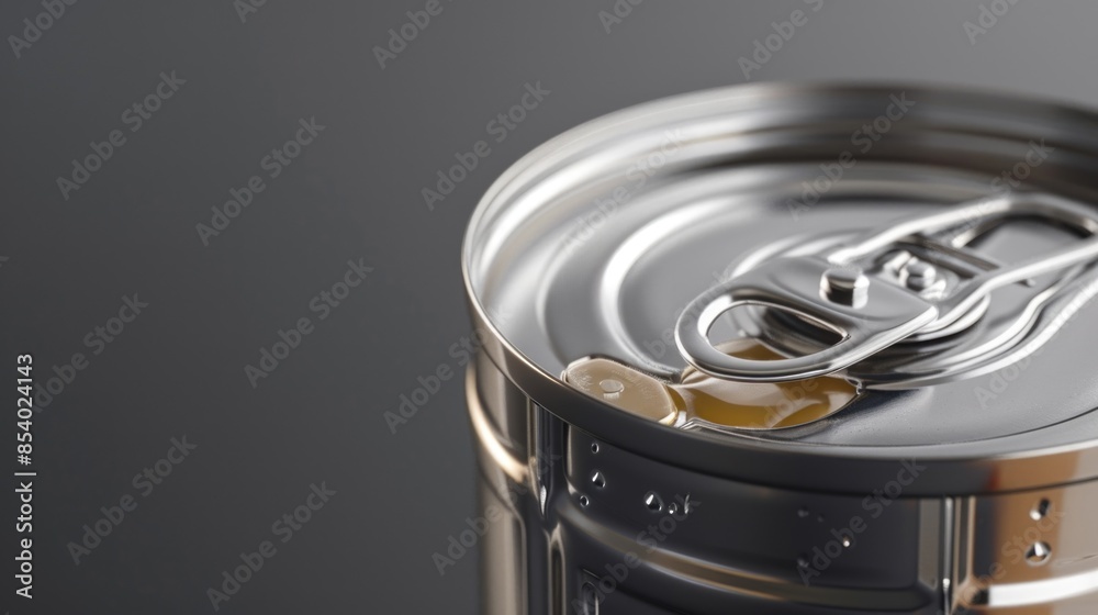 Poster a clear view of a can of beer from the top, with the label and opening visible