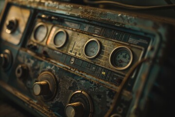 Close-up shot of an old radio in a room