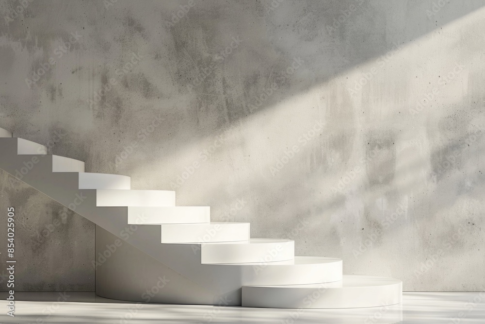 Aufkleber a simple white staircase in an empty room with plain walls and floor