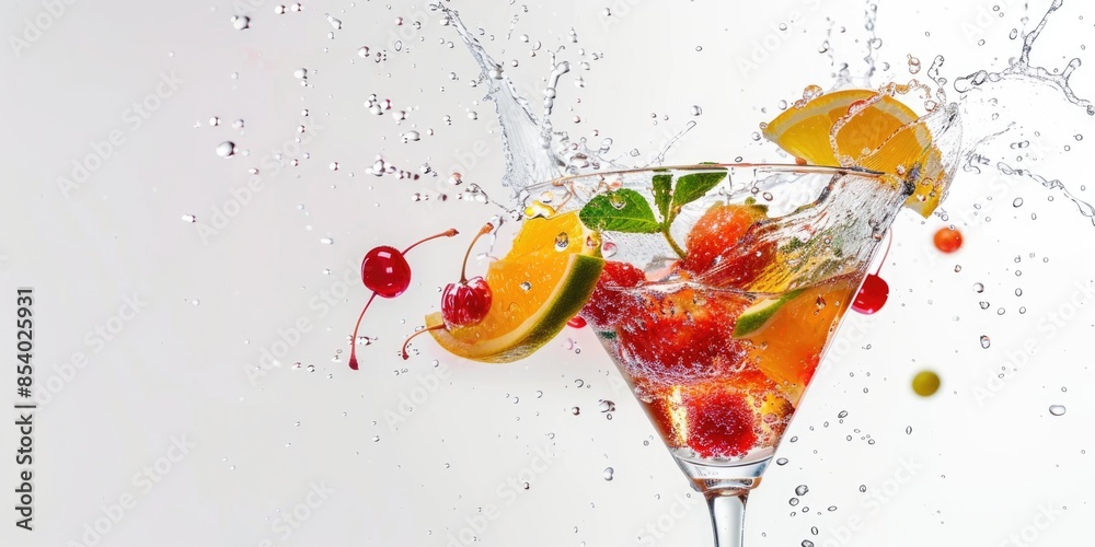 Wall mural A martini glass filled with fresh fruit and water, perfect for a refreshing drink