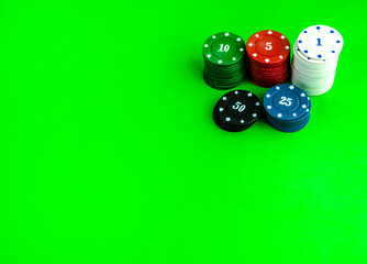 Poker game, Stacks of chips on the table.