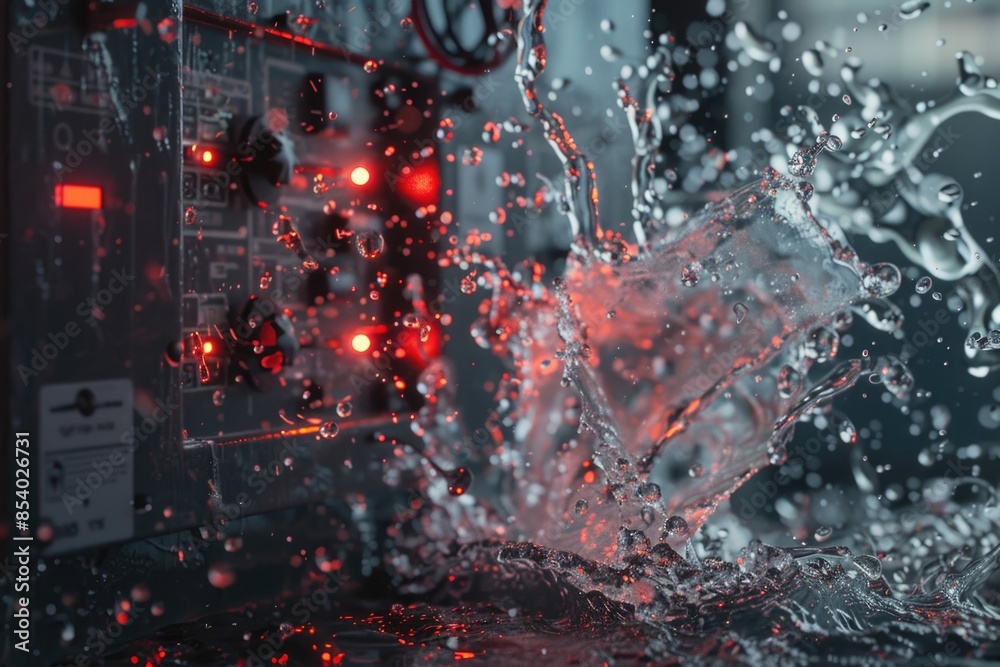 Poster a close-up shot of water splashing from a machine, useful for illustrations and designs