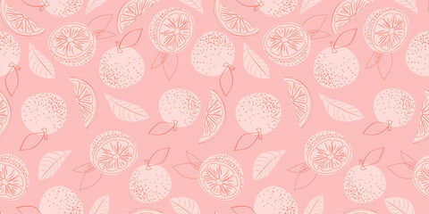 Seamless pattern with pomegranate fruits and seeds illustration. Design for cosmetics, spa, pomegranate juice, health care products, perfume, paper, cover, fabric, interior decor. Trendy background.