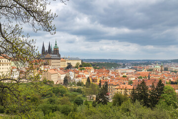 Cityscape view of Prague Castle above Lesser Town, Prague, Czech Republic, Europe.