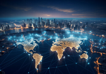 Business concept. Lights city on light world map.