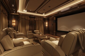 Fototapeta premium A room filled with chairs and a projector screen, ideal for presentations or meetings