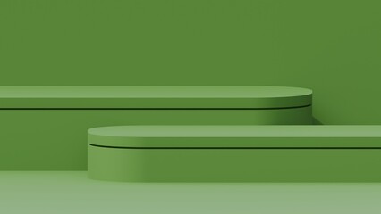 Abstract minimal scene for mockup products, stage showcase, promotion display. Display stand on green background.